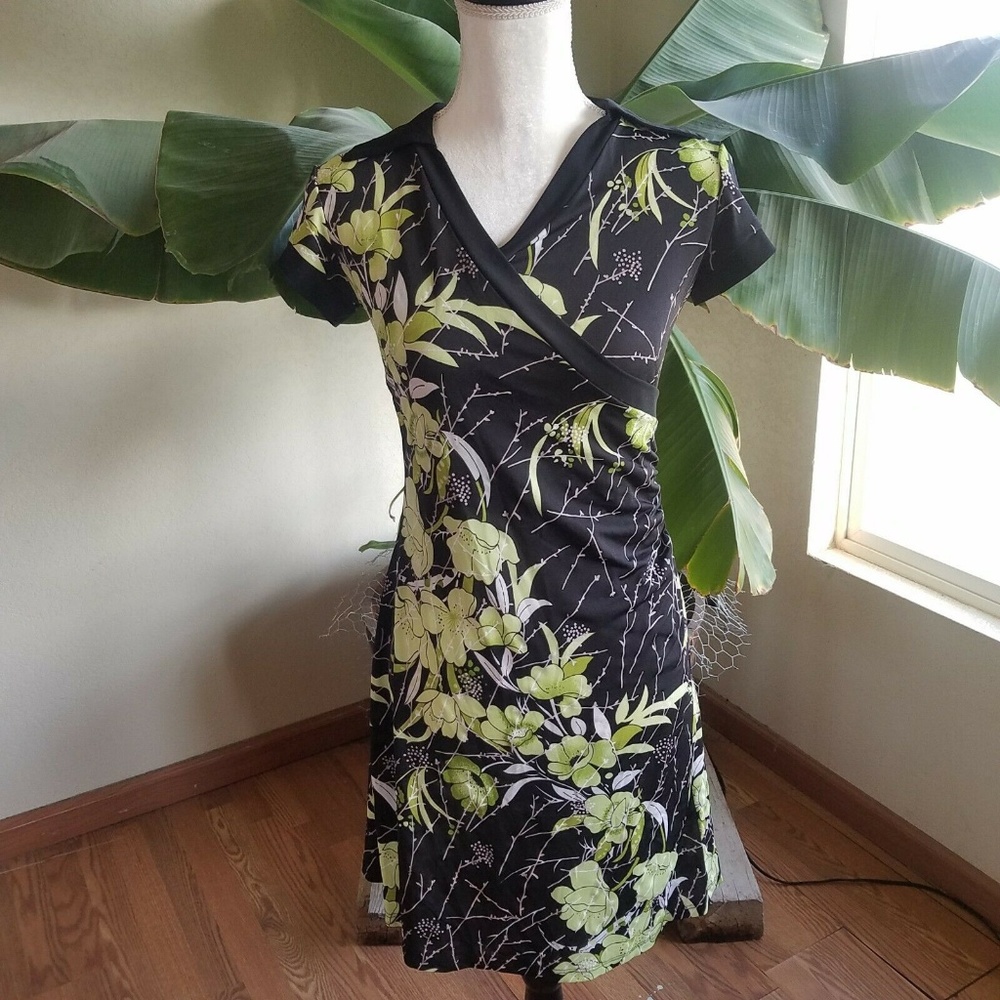Rag Womans Small Dress Cross Over Black Green